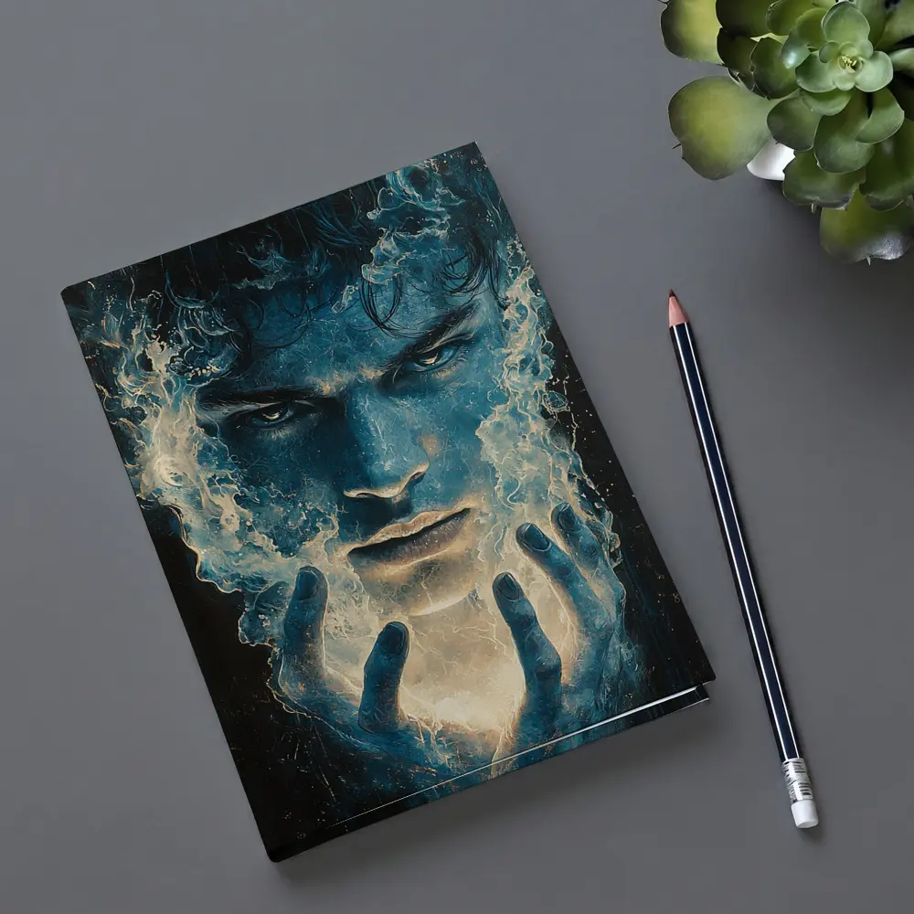 Dark Blue Mystic Man With Glowing Hands – Notebooks