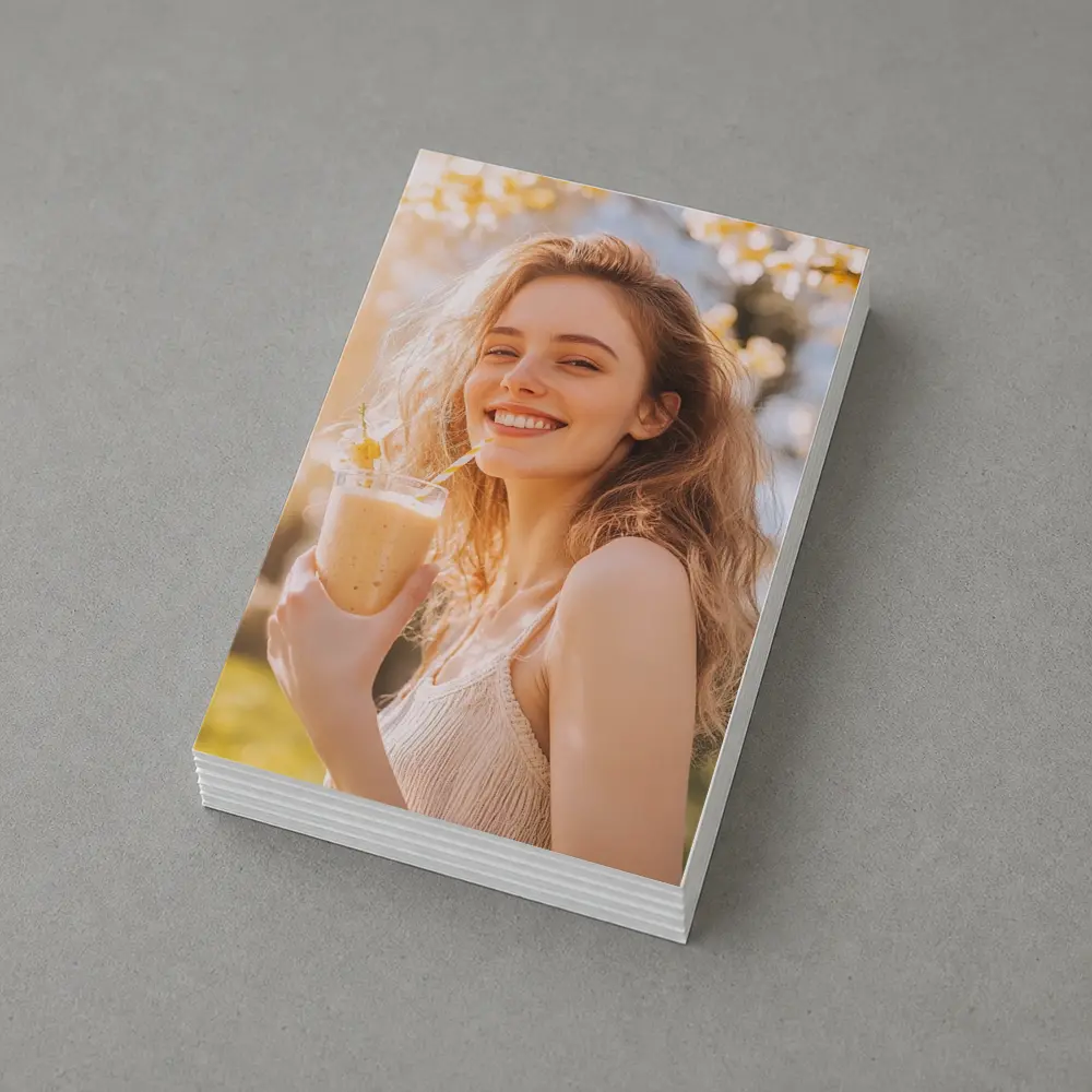 Smiling Woman Drinking Smoothie Sunny Garden – Postcards