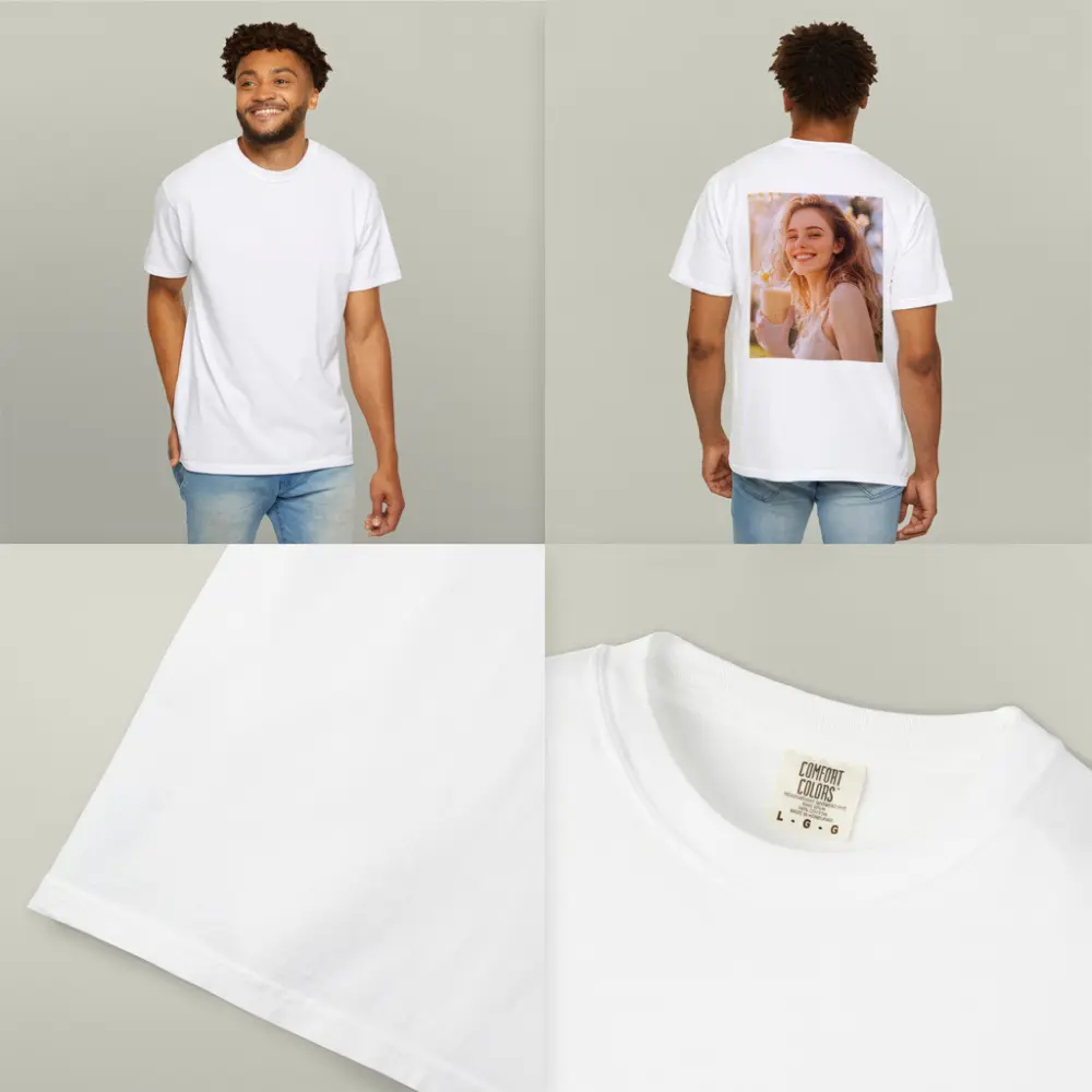 Smiling Woman Drinking Smoothie Sunny Garden – T-Shirts