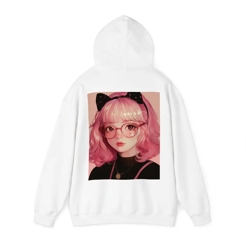 Pink Hair Anime Girl Black Bow Portrait – Hoodies
