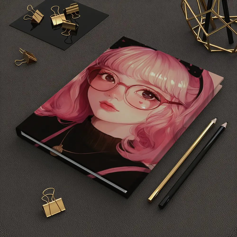 Pink Hair Anime Girl Black Bow Portrait – Notebooks