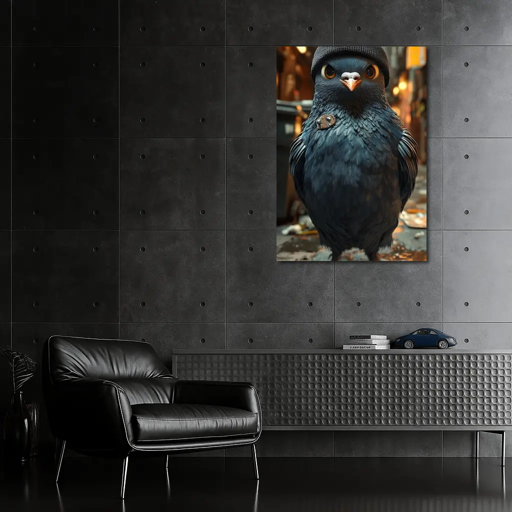 Street Pigeon Wearing Beanie Urban Alley – Wall Art