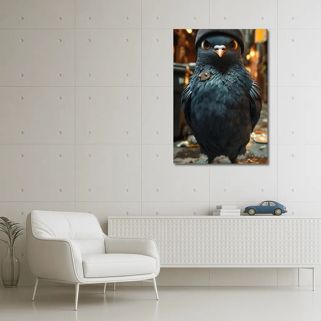Street Pigeon Wearing Beanie Urban Alley – Wall Art
