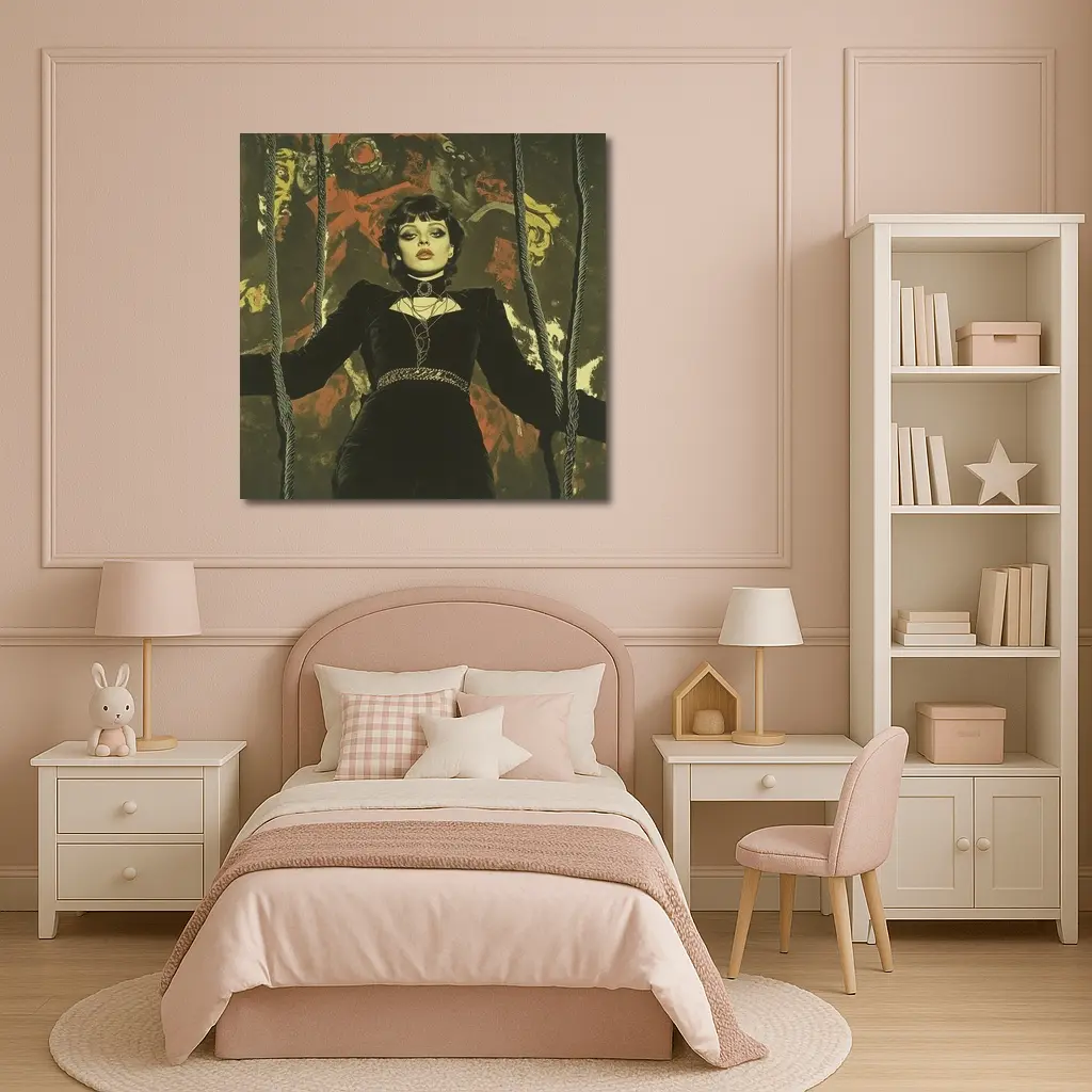 Gothic Woman Black Velvet Dark Dramatic Portrait – Wall Art