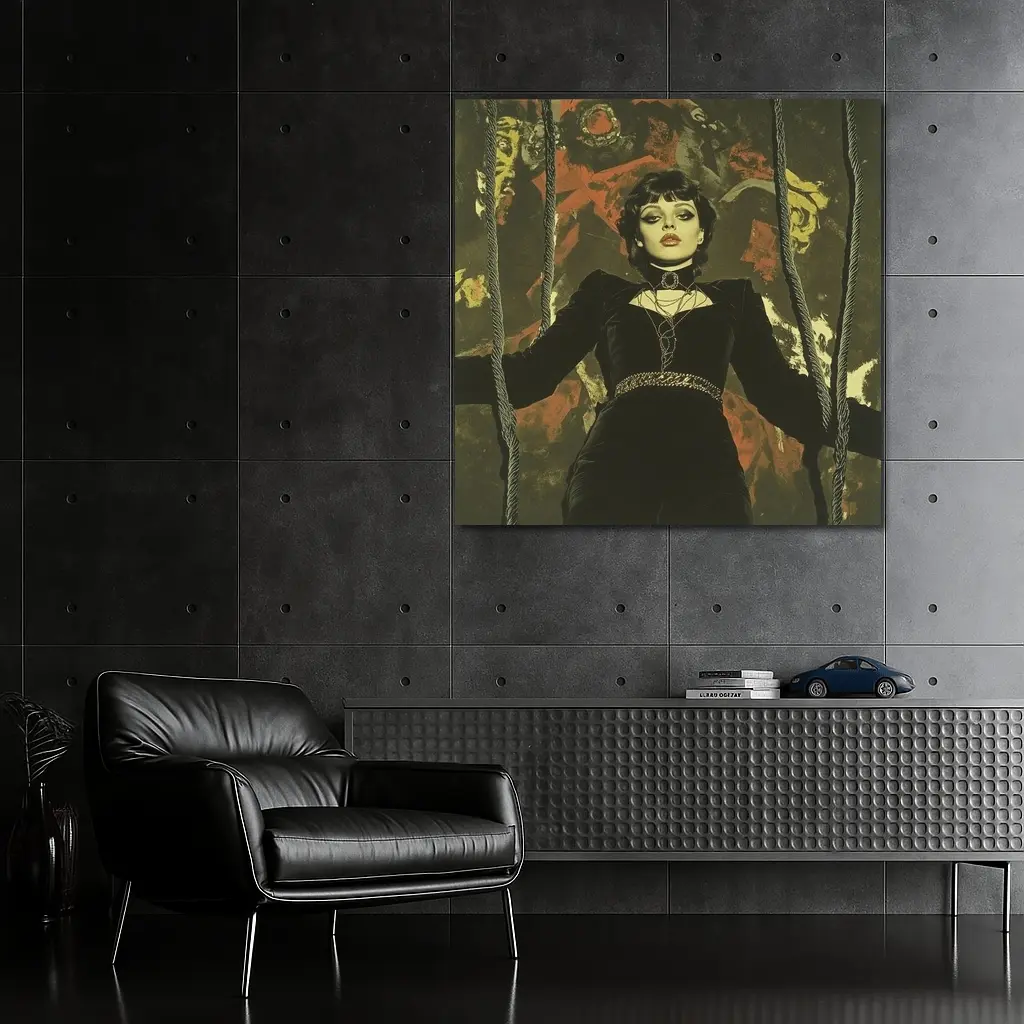 Gothic Woman Black Velvet Dark Dramatic Portrait – Wall Art