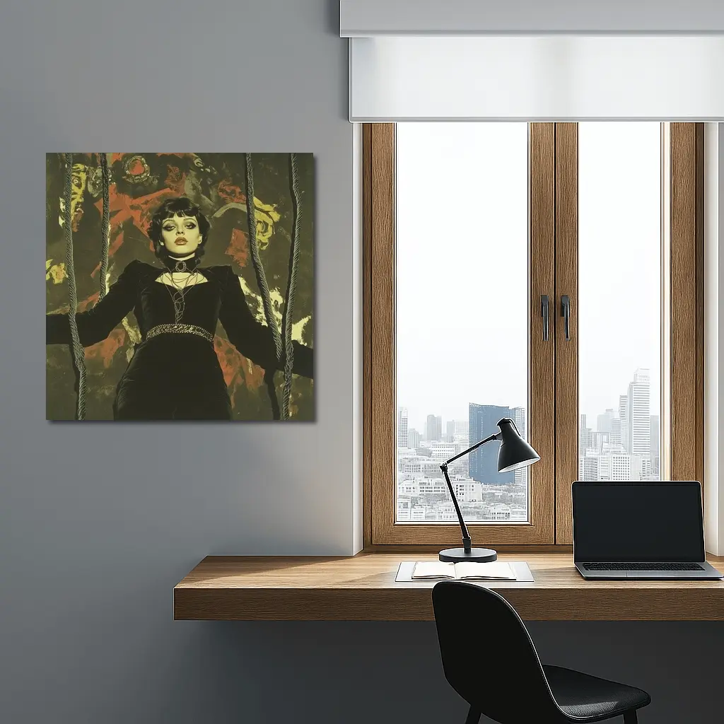 Gothic Woman Black Velvet Dark Dramatic Portrait – Wall Art