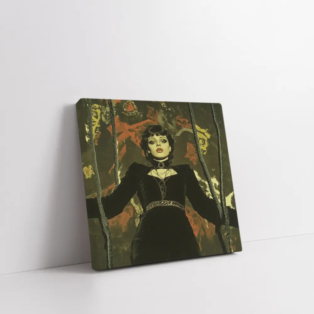 Gothic Woman Black Velvet Dark Dramatic Portrait – Wall Art