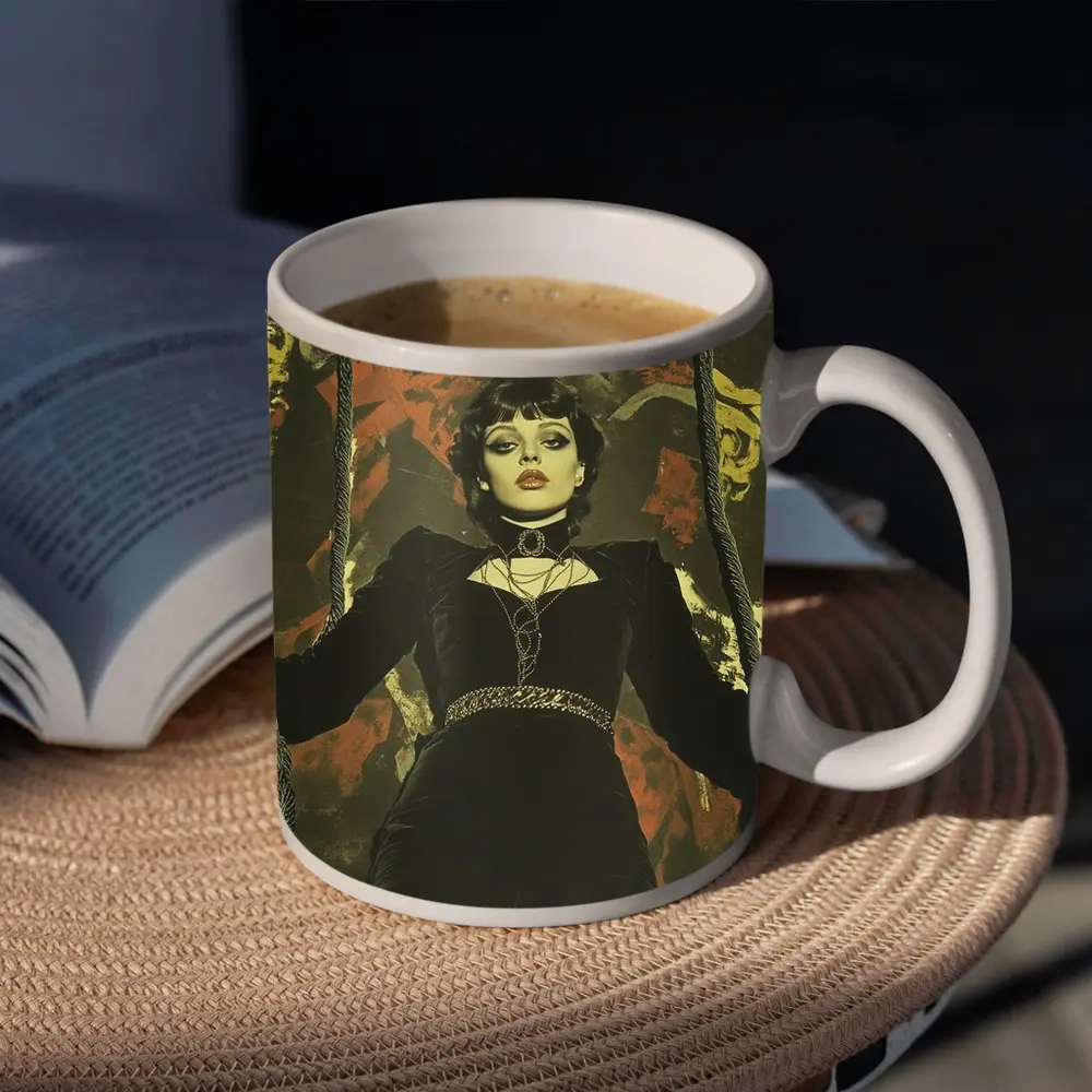Gothic Woman Black Velvet Dark Dramatic Portrait – Mugs