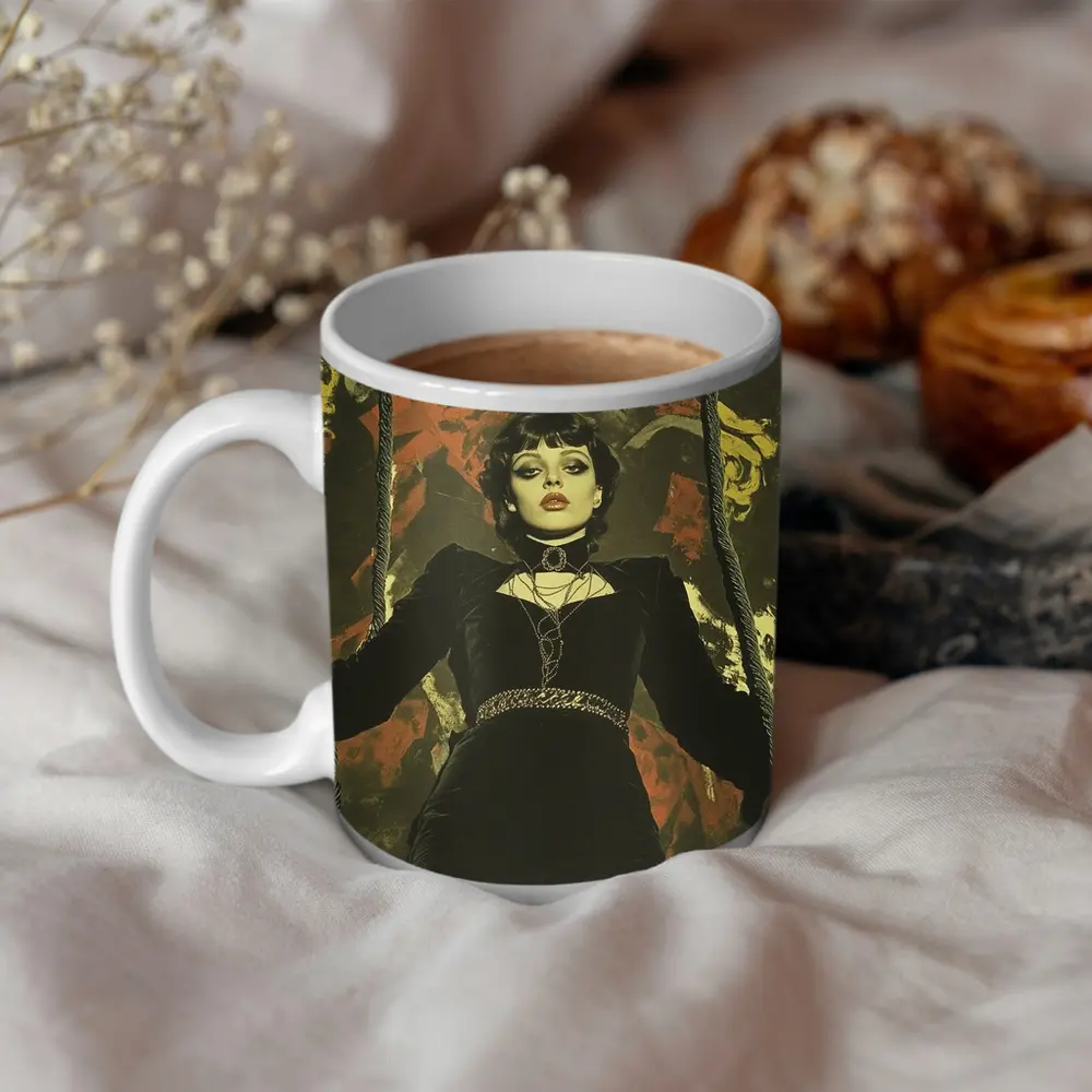 Gothic Woman Black Velvet Dark Dramatic Portrait – Mugs