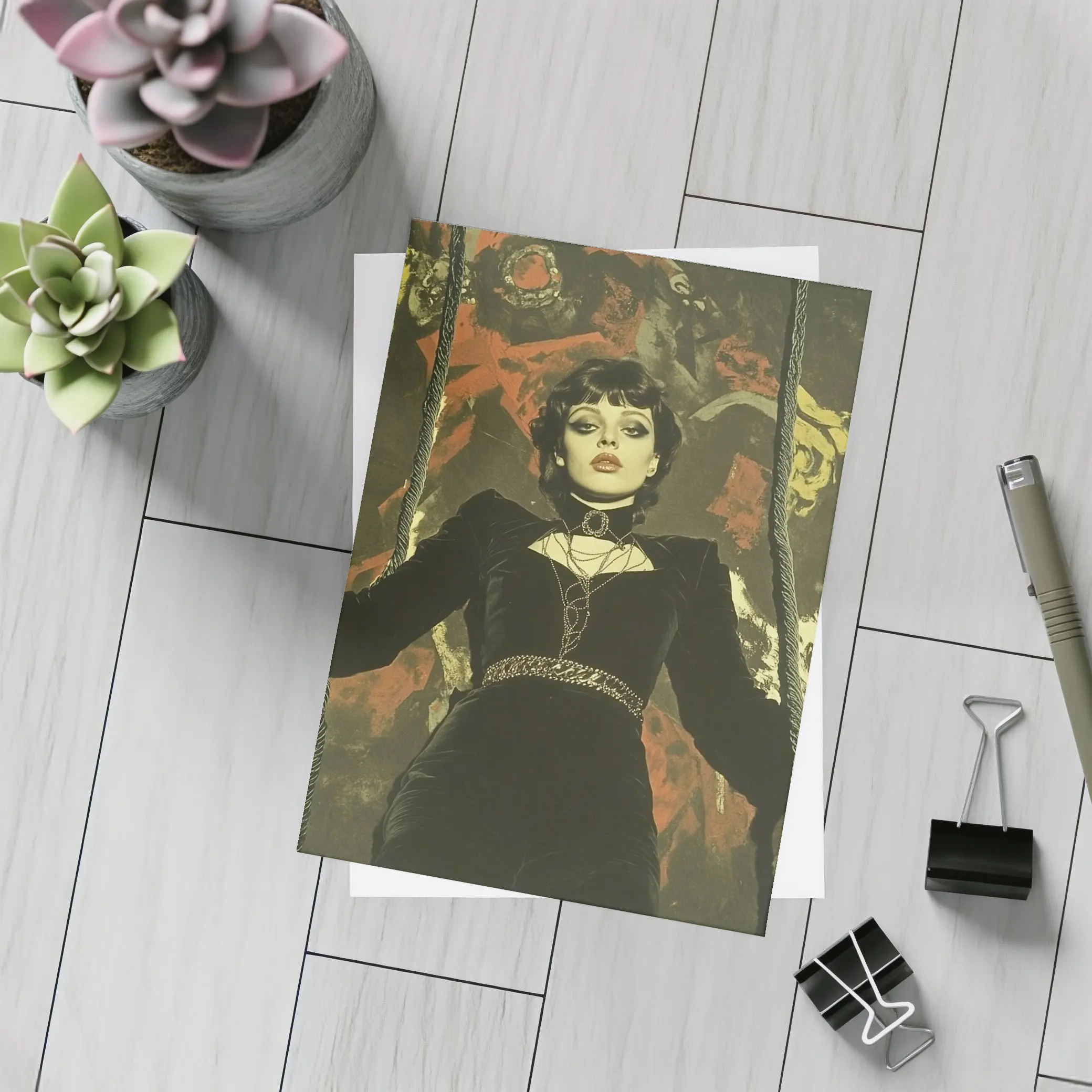 Gothic Woman Black Velvet Dark Dramatic Portrait – Postcards