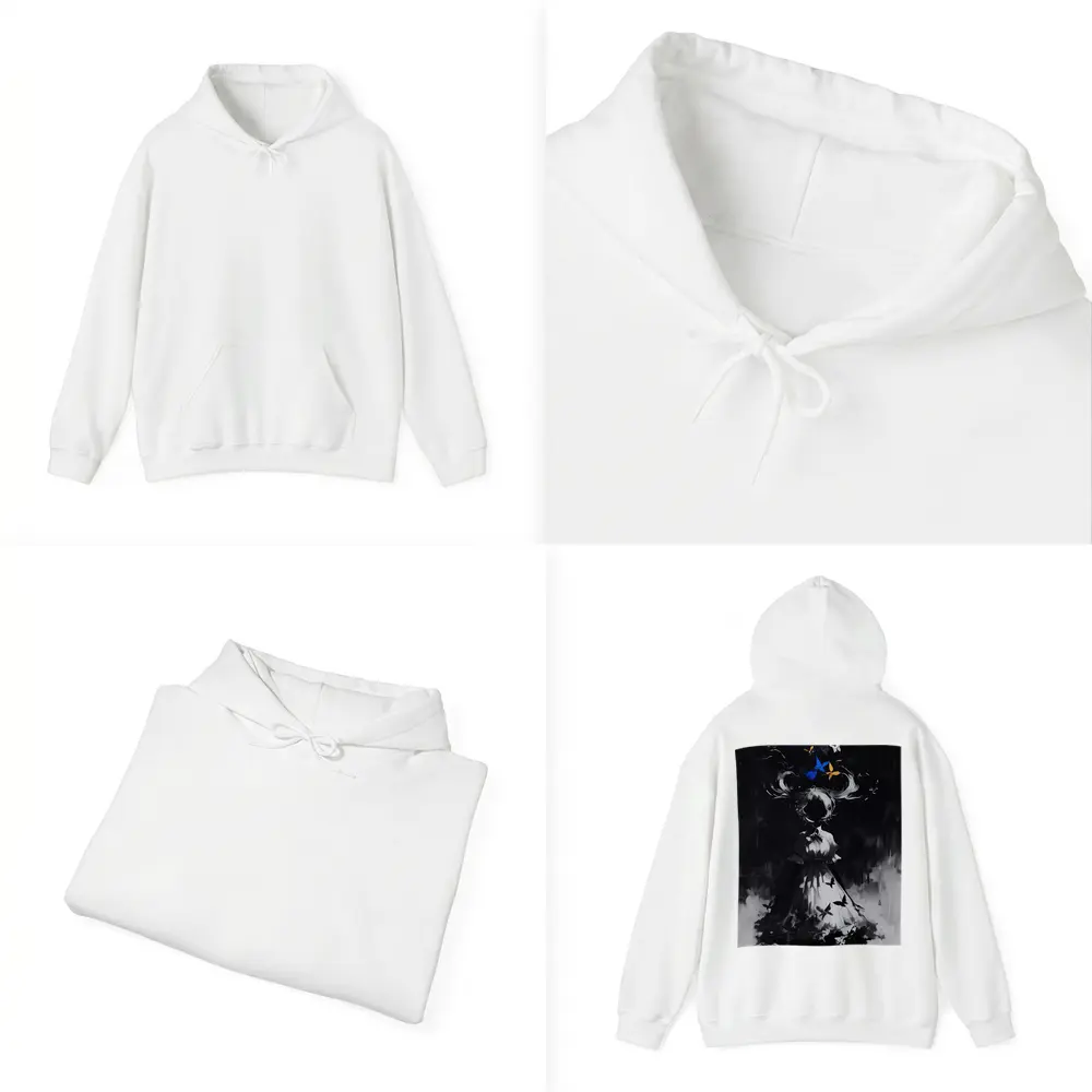 Dark Anime Girl Butterflies Black White Art – Hoodies