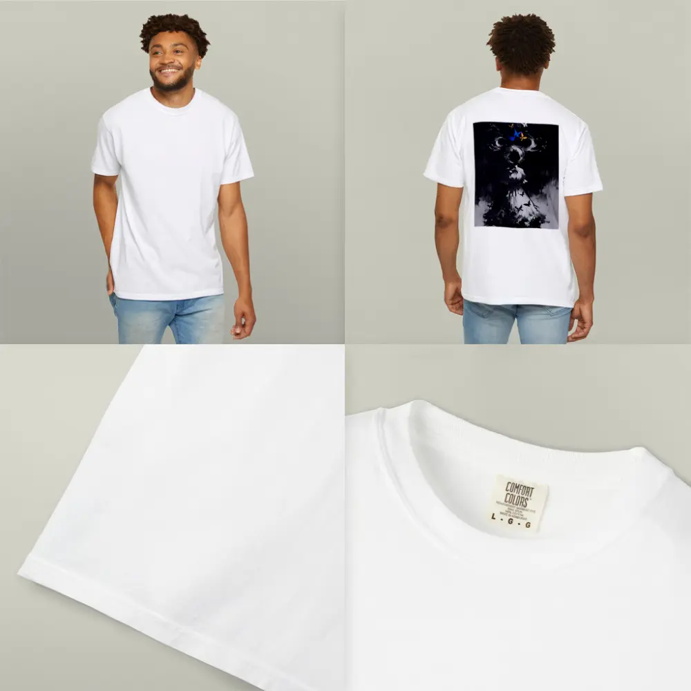 Dark Anime Girl Butterflies Black White Art – T-Shirts