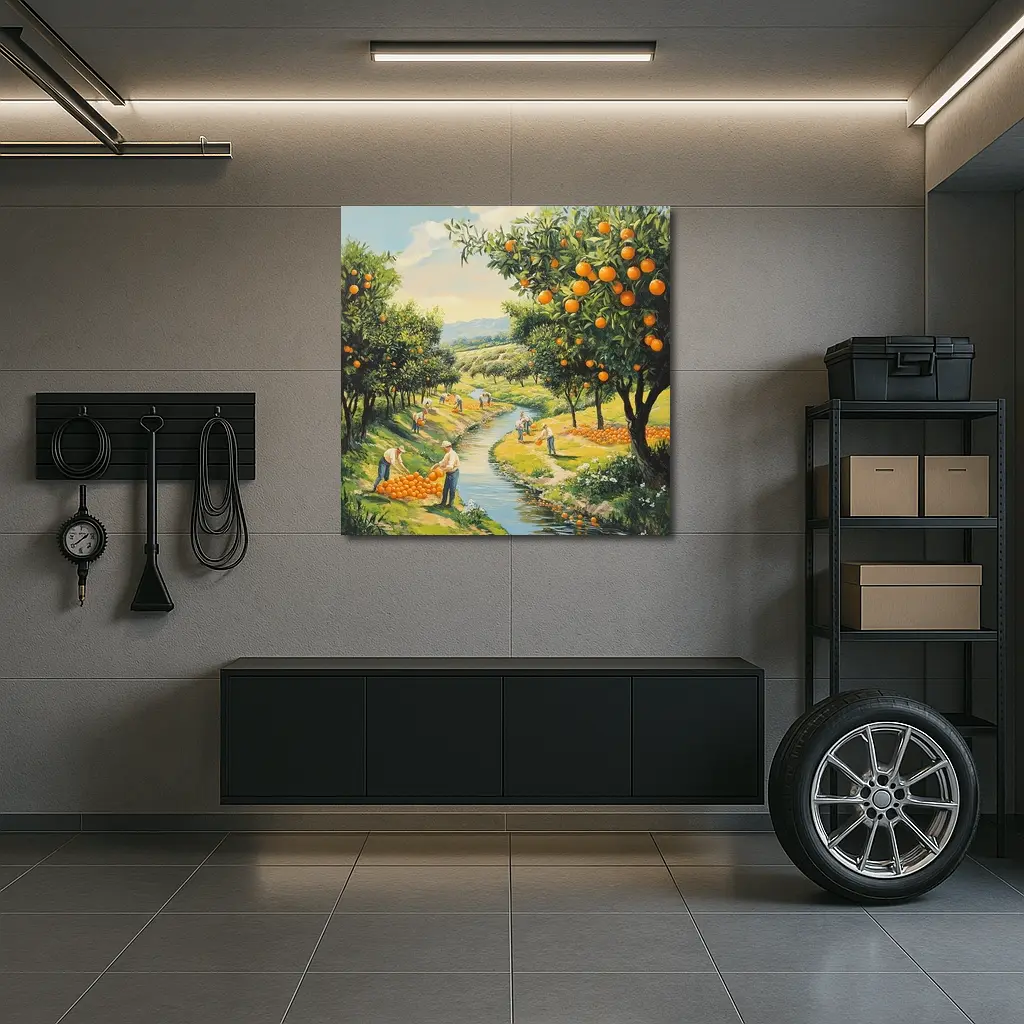 Orange Orchard Harvest Painting Farm Scene – Wall Art