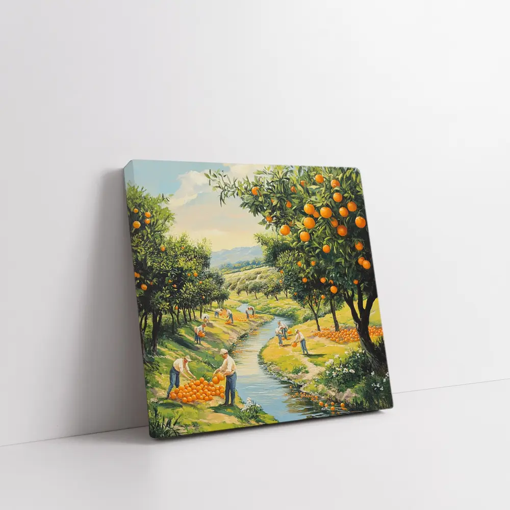 Orange Orchard Harvest Painting Farm Scene – Wall Art