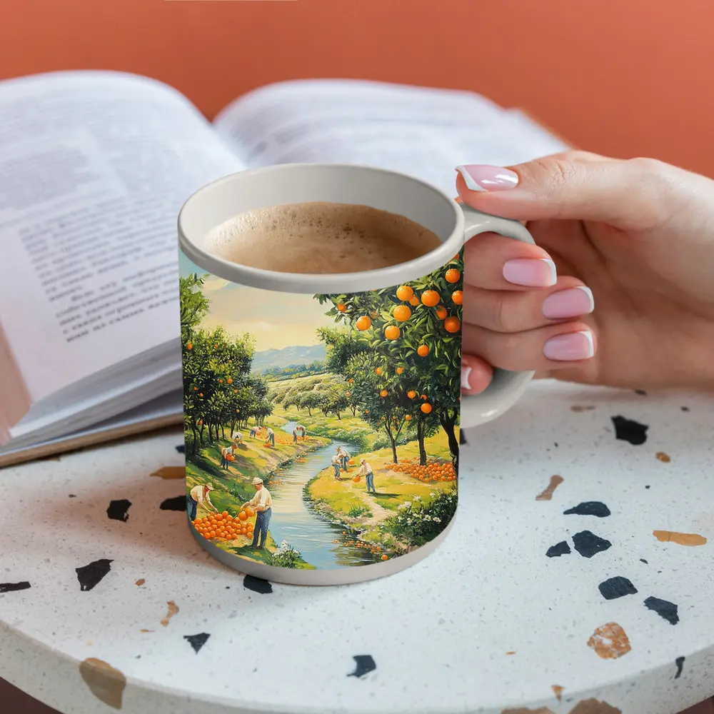 Orange Orchard Harvest Painting Farm Scene – Mugs