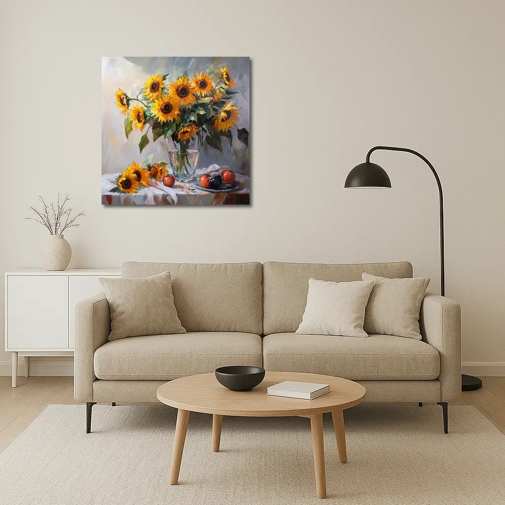 Sunflowers In Glass Vase Still Life Painting – Wall Art