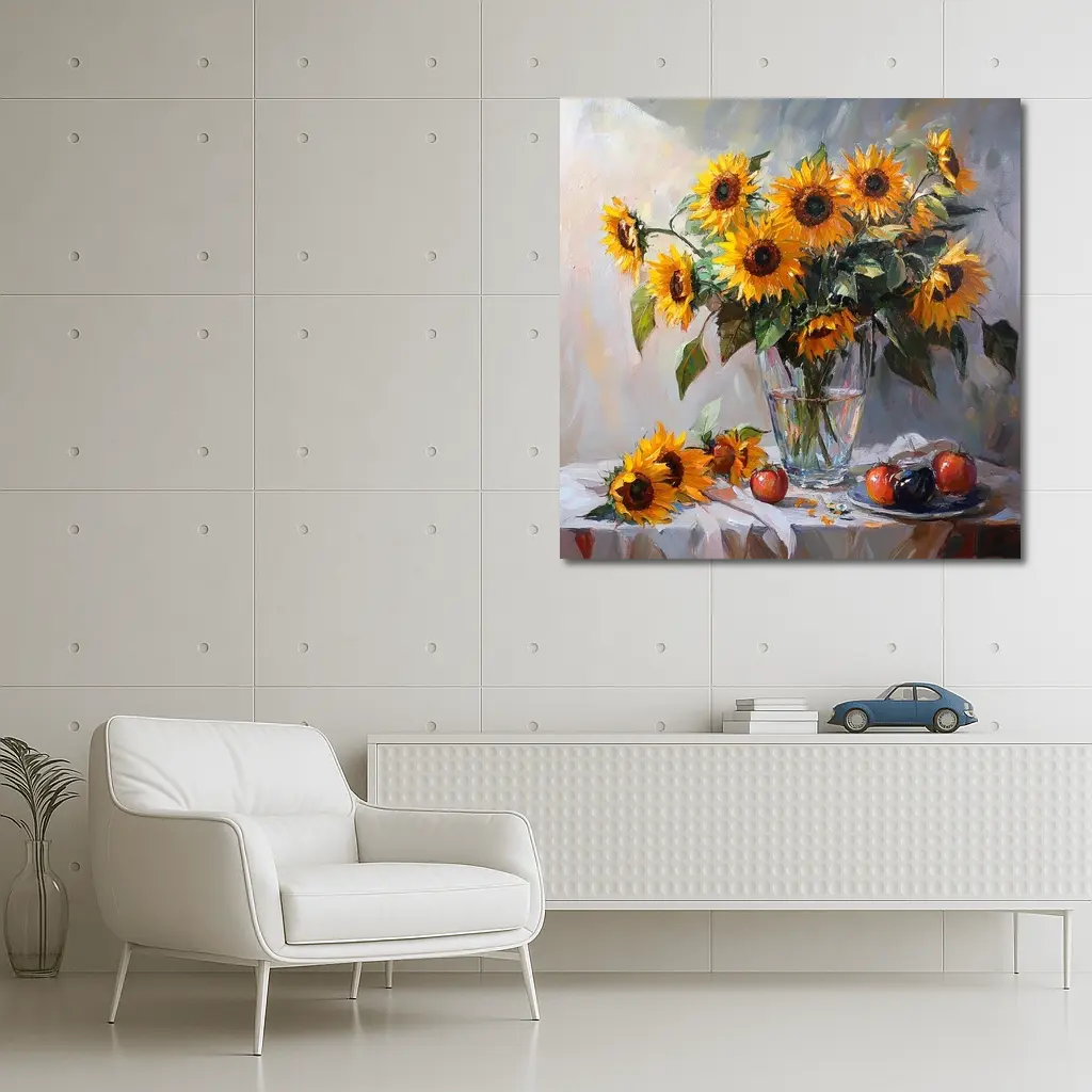 Sunflowers In Glass Vase Still Life Painting – Wall Art