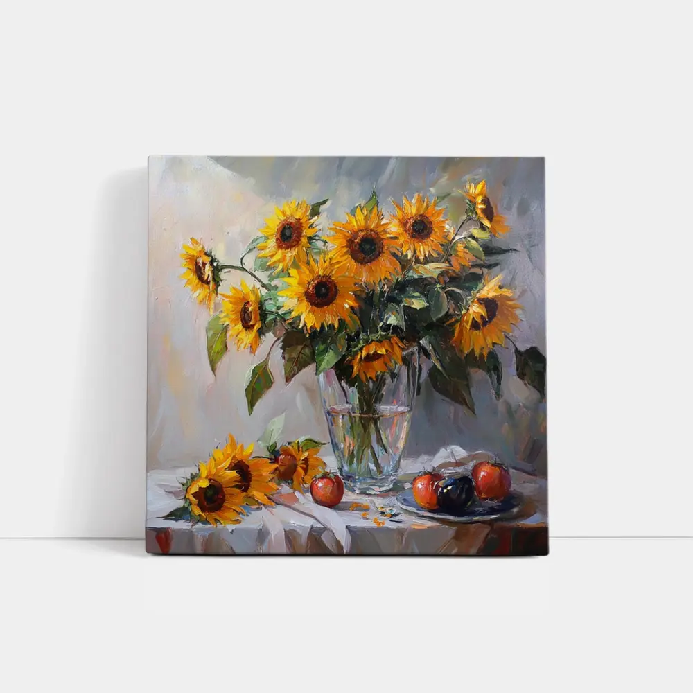 Sunflowers In Glass Vase Still Life Painting – Wall Art