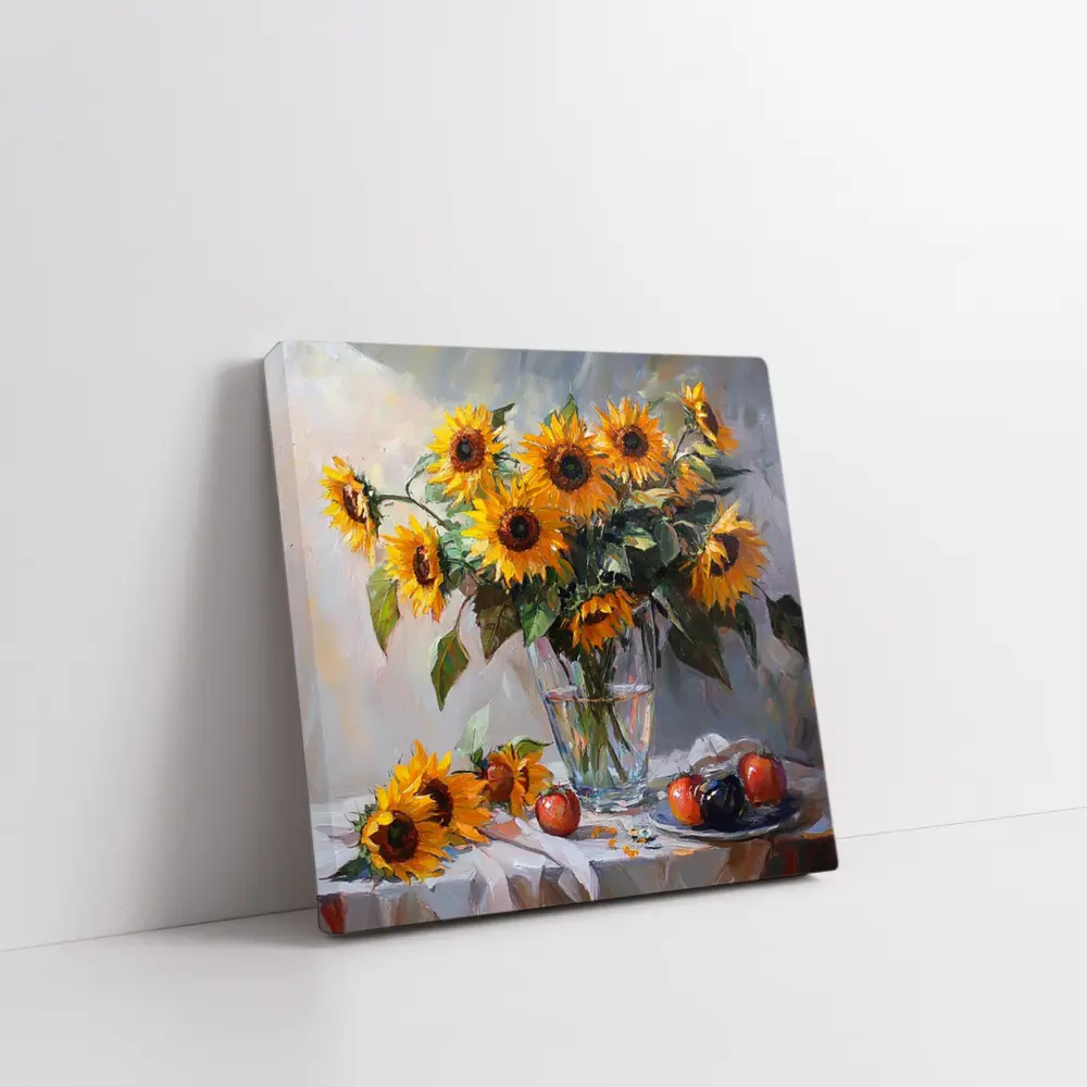 Sunflowers In Glass Vase Still Life Painting – Wall Art
