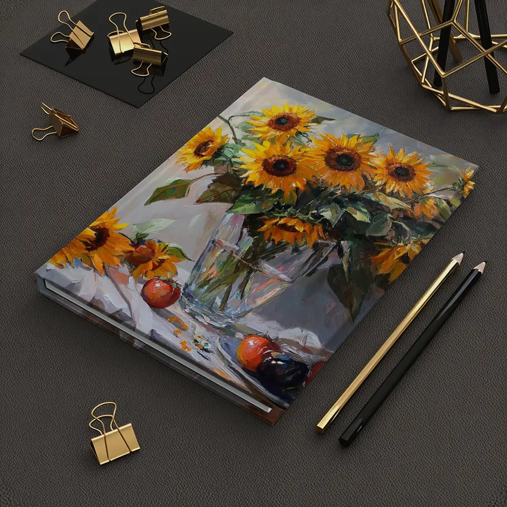Sunflowers In Glass Vase Still Life Painting – Notebooks