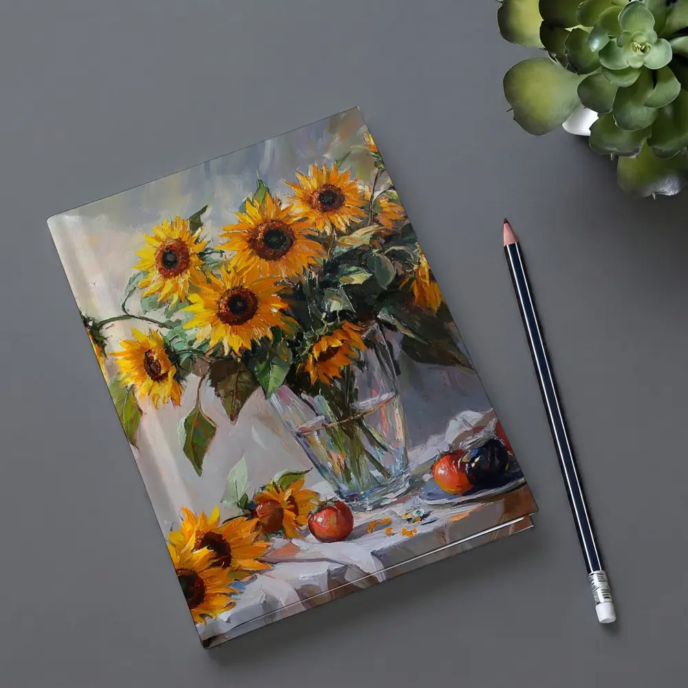 Sunflowers In Glass Vase Still Life Painting – Notebooks