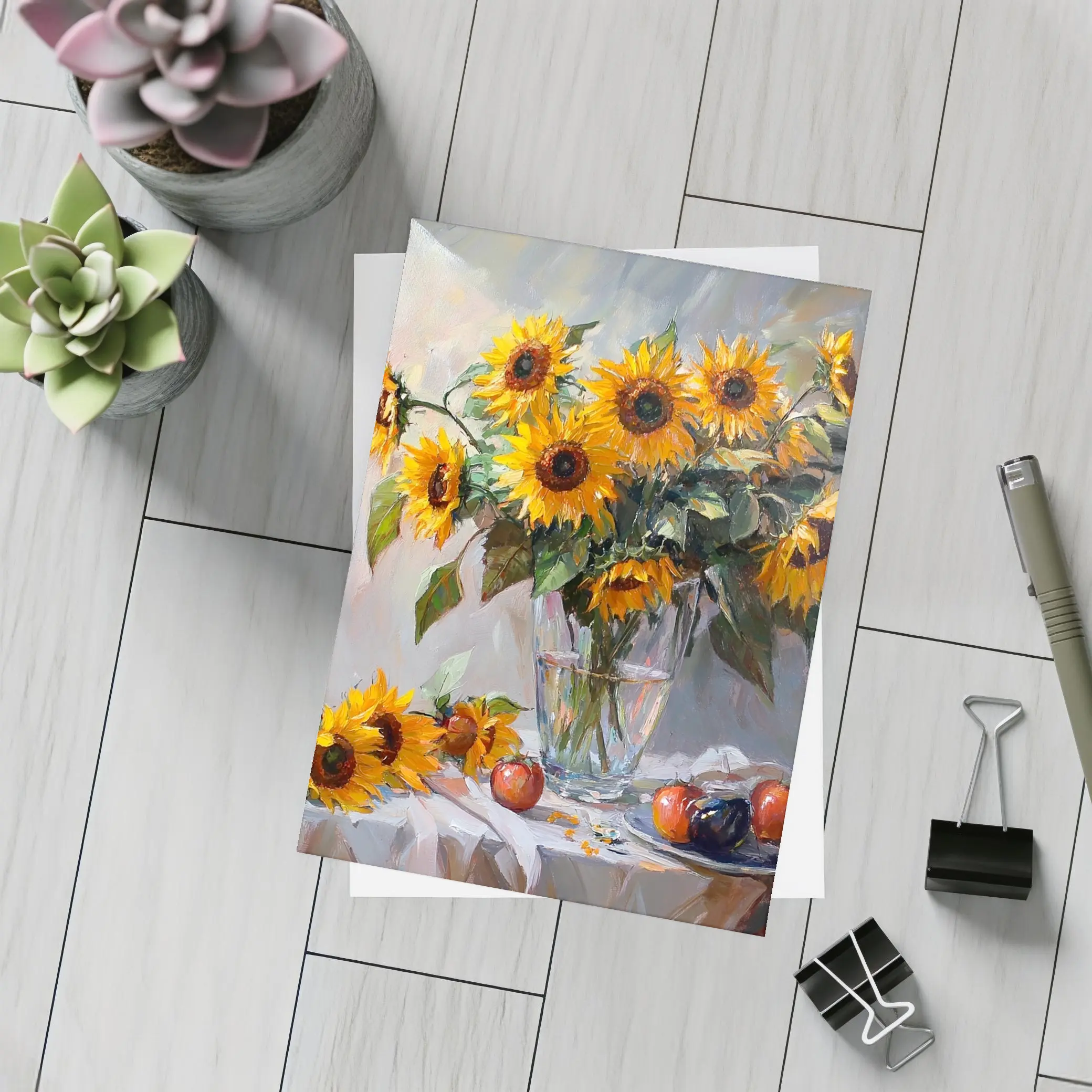 Sunflowers In Glass Vase Still Life Painting – Postcards