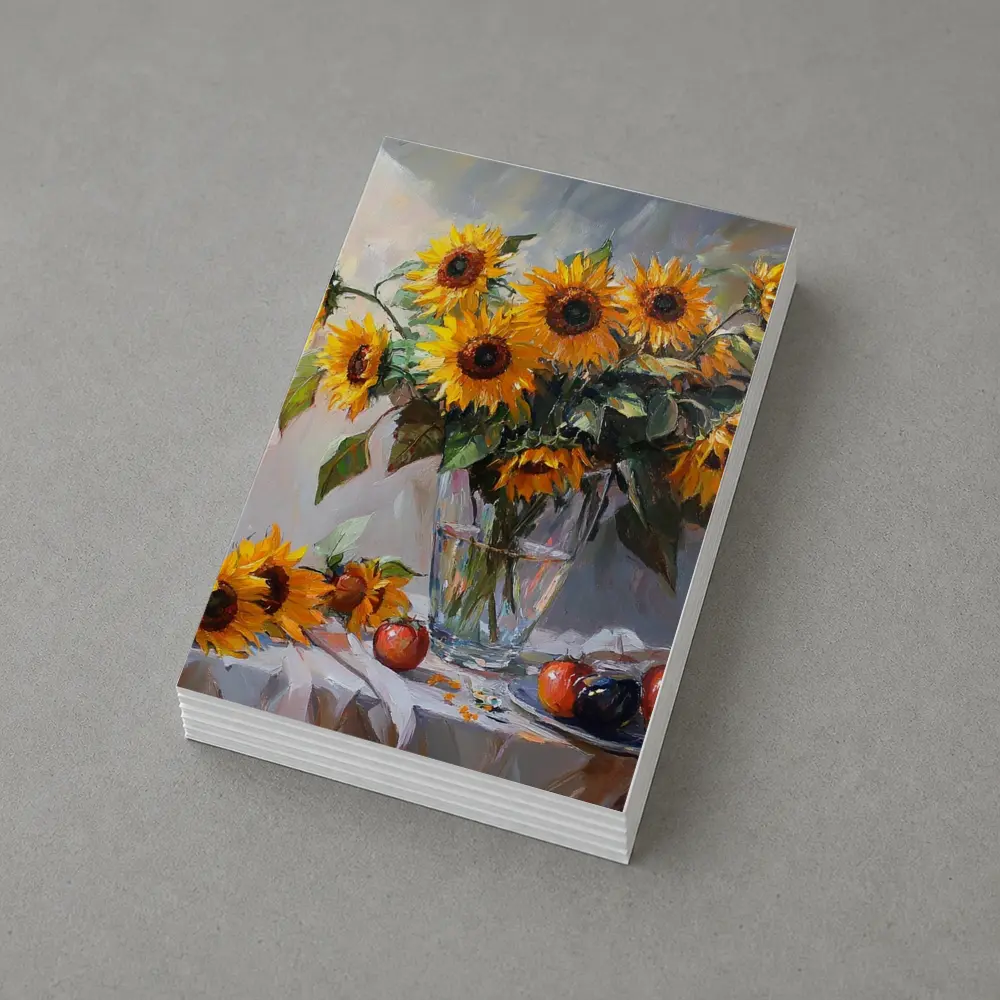 Sunflowers In Glass Vase Still Life Painting – Postcards