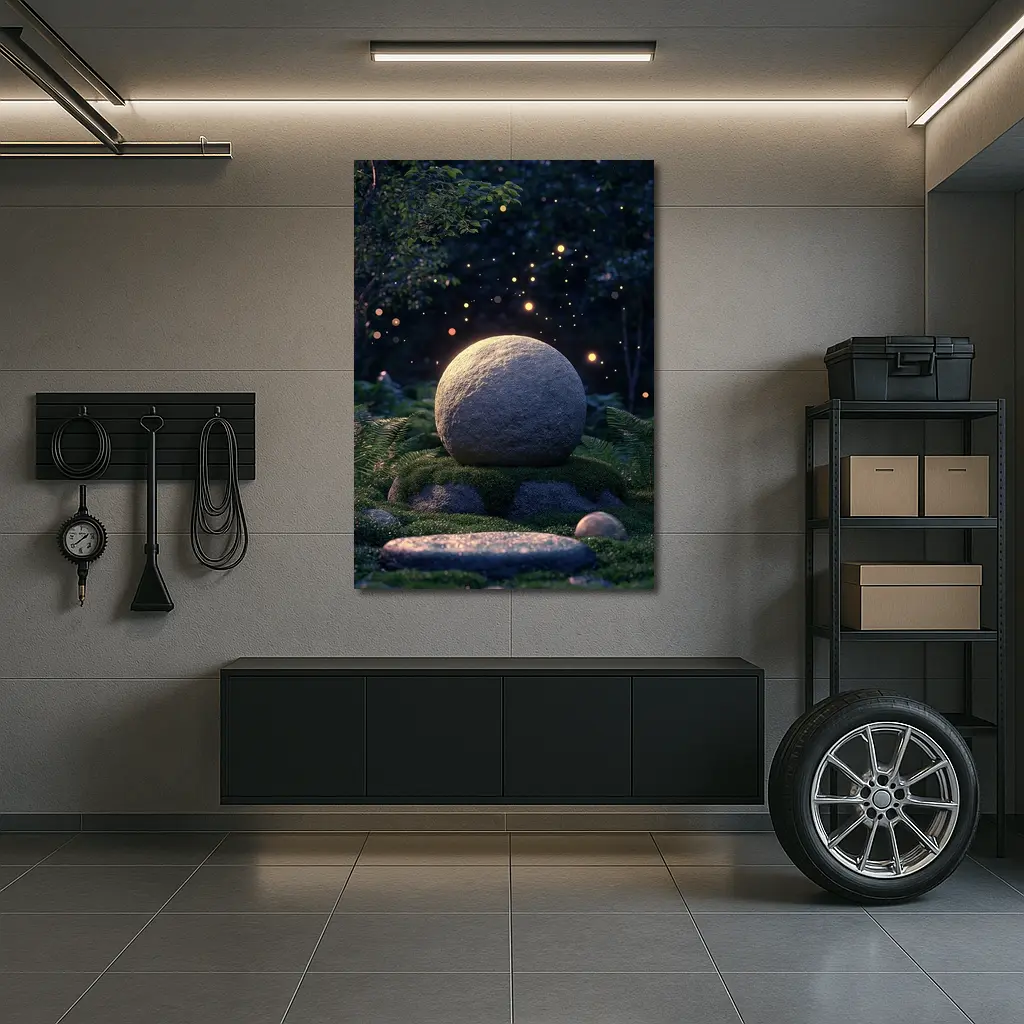 Glowing Stone Forest Night Fireflies Fantasy – Wall Art