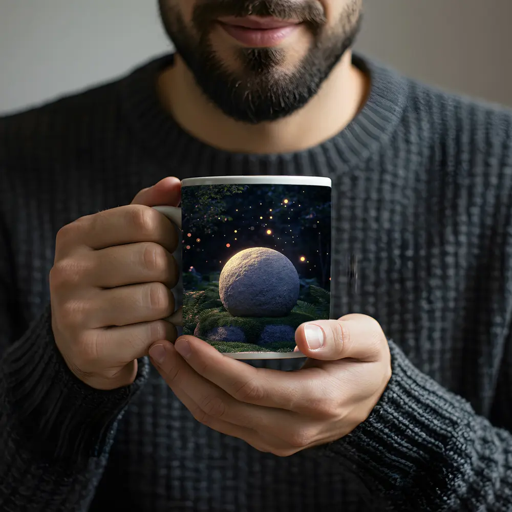 Glowing Stone Forest Night Fireflies Fantasy – Mugs