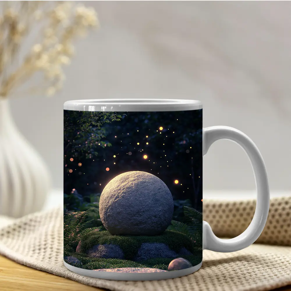 Glowing Stone Forest Night Fireflies Fantasy – Mugs