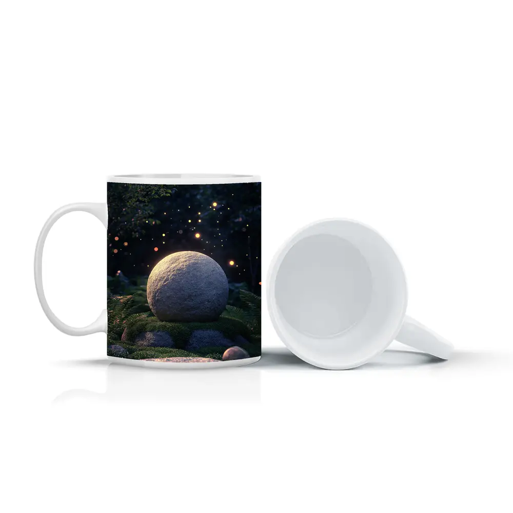 Glowing Stone Forest Night Fireflies Fantasy – Mugs