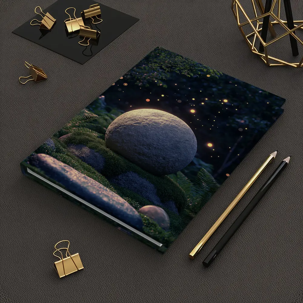 Glowing Stone Forest Night Fireflies Fantasy – Notebooks