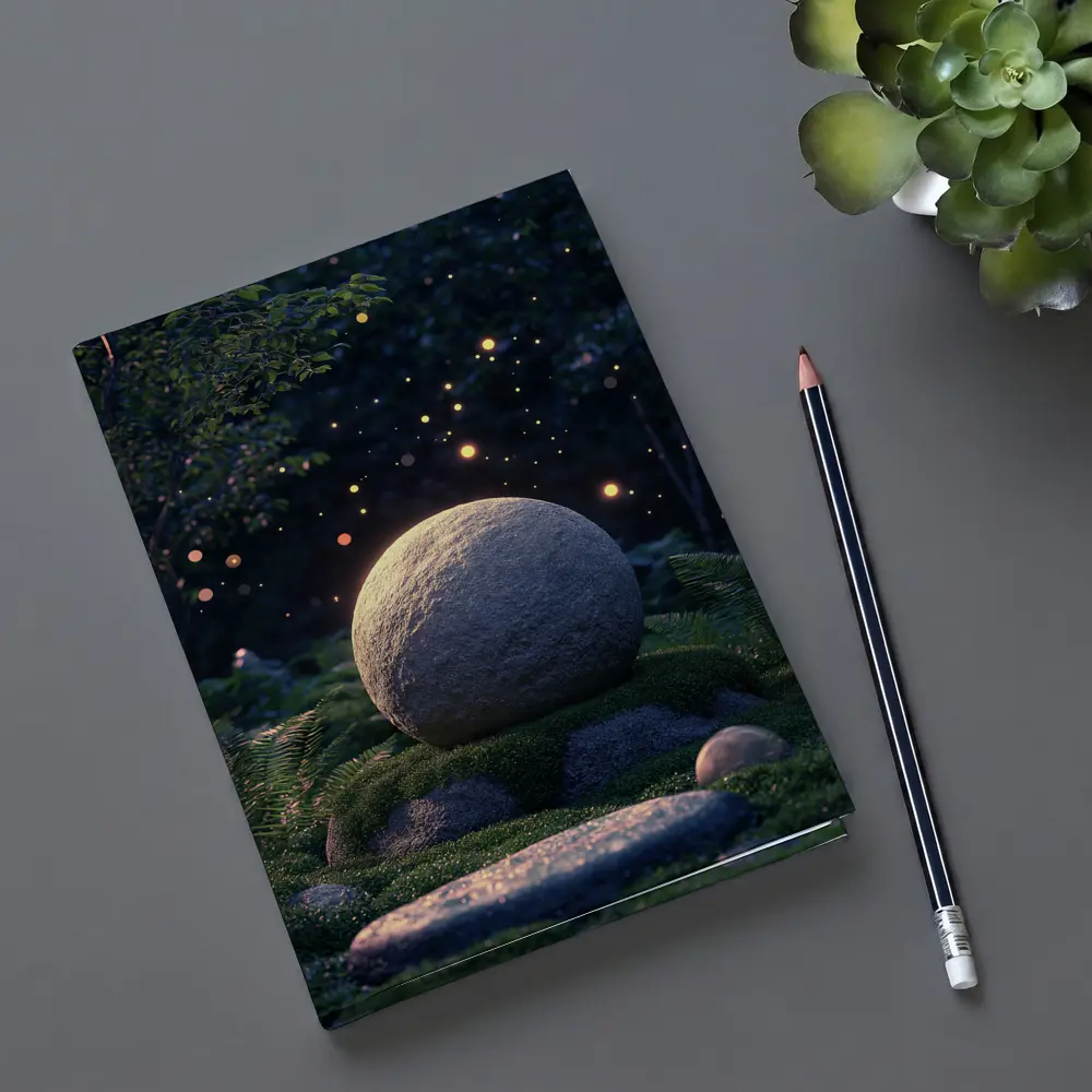 Glowing Stone Forest Night Fireflies Fantasy – Notebooks