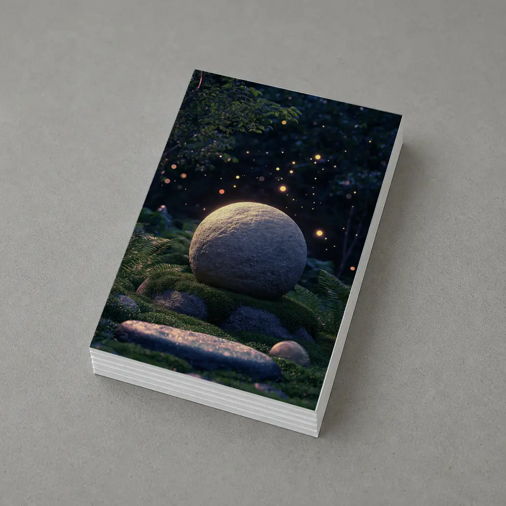 Glowing Stone Forest Night Fireflies Fantasy – Postcards