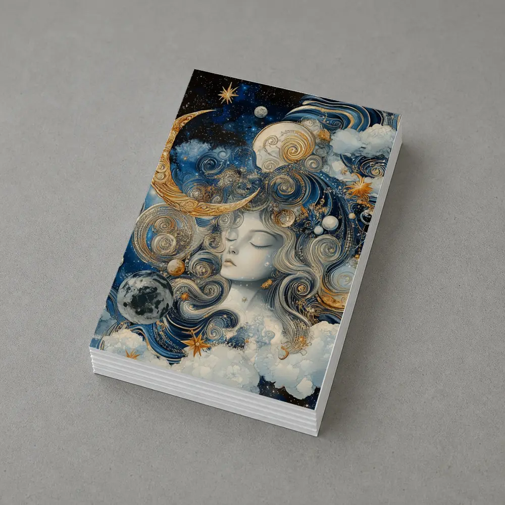 Celestial Moon Goddess Blue Gold Fantasy Art – Postcards