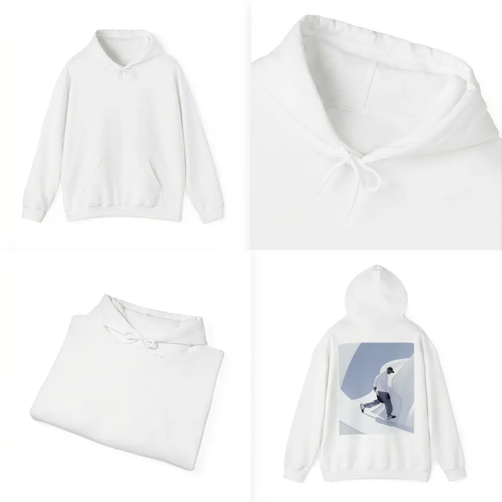 Man Running Through White Architectural Curves – Hoodies