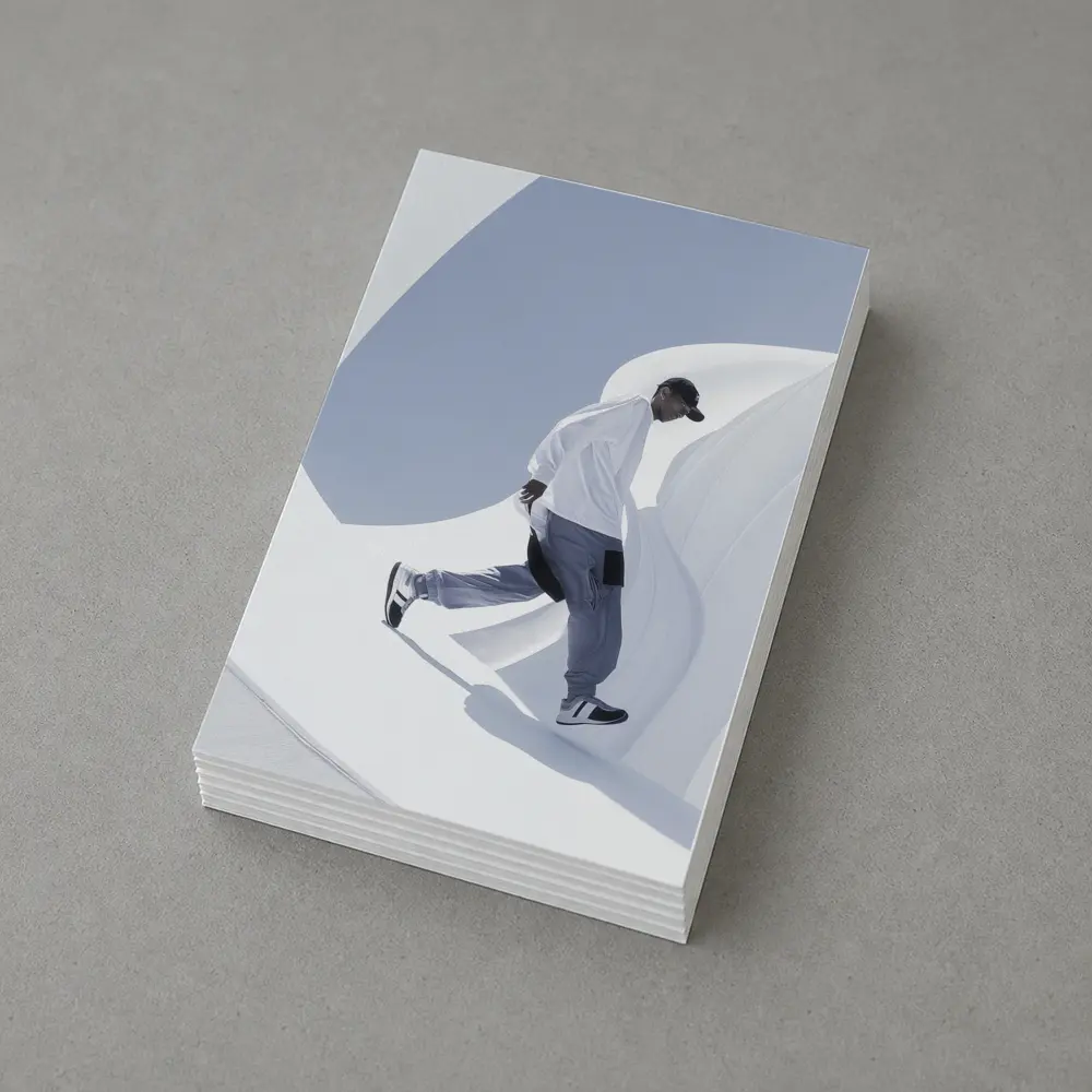 Man Running Through White Architectural Curves – Postcards