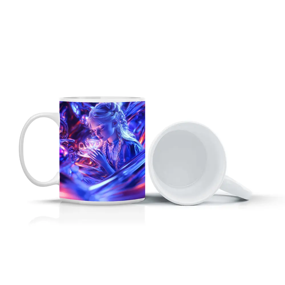 Girl Holding Glowing Cup Surreal Blue Fantasy – Mugs