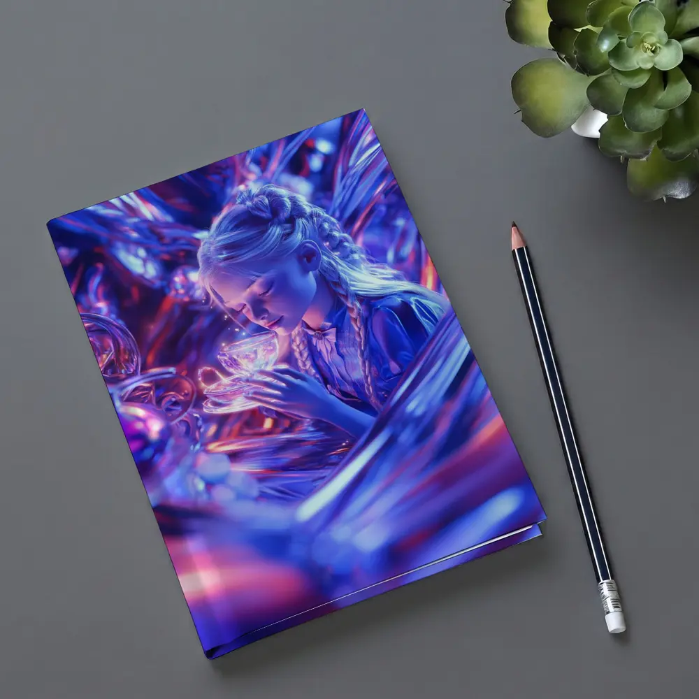 Girl Holding Glowing Cup Surreal Blue Fantasy – Notebooks