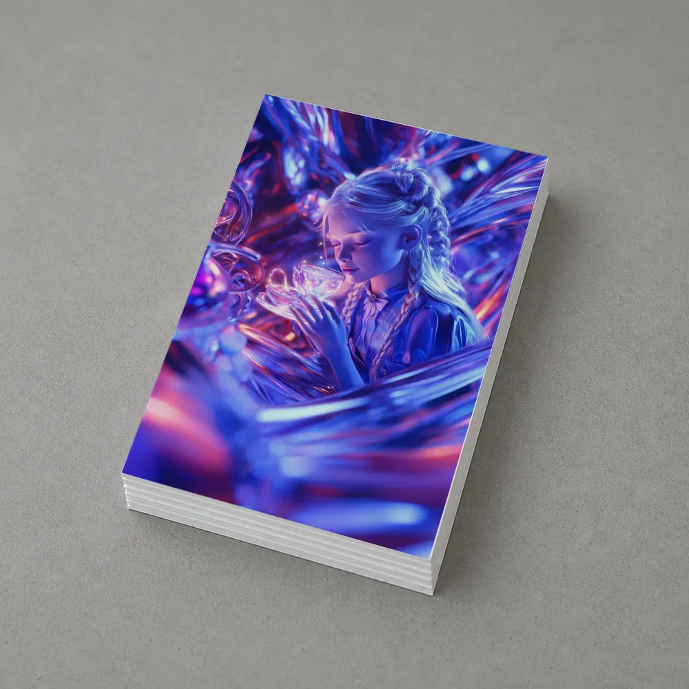 Girl Holding Glowing Cup Surreal Blue Fantasy – Postcards