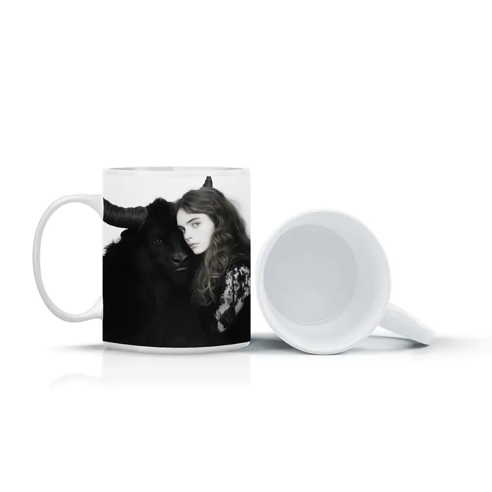 Young Woman Black Bull Dark Fantasy Portrait – Mugs