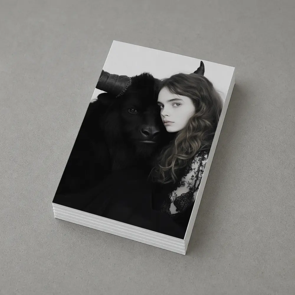 Young Woman Black Bull Dark Fantasy Portrait – Postcards