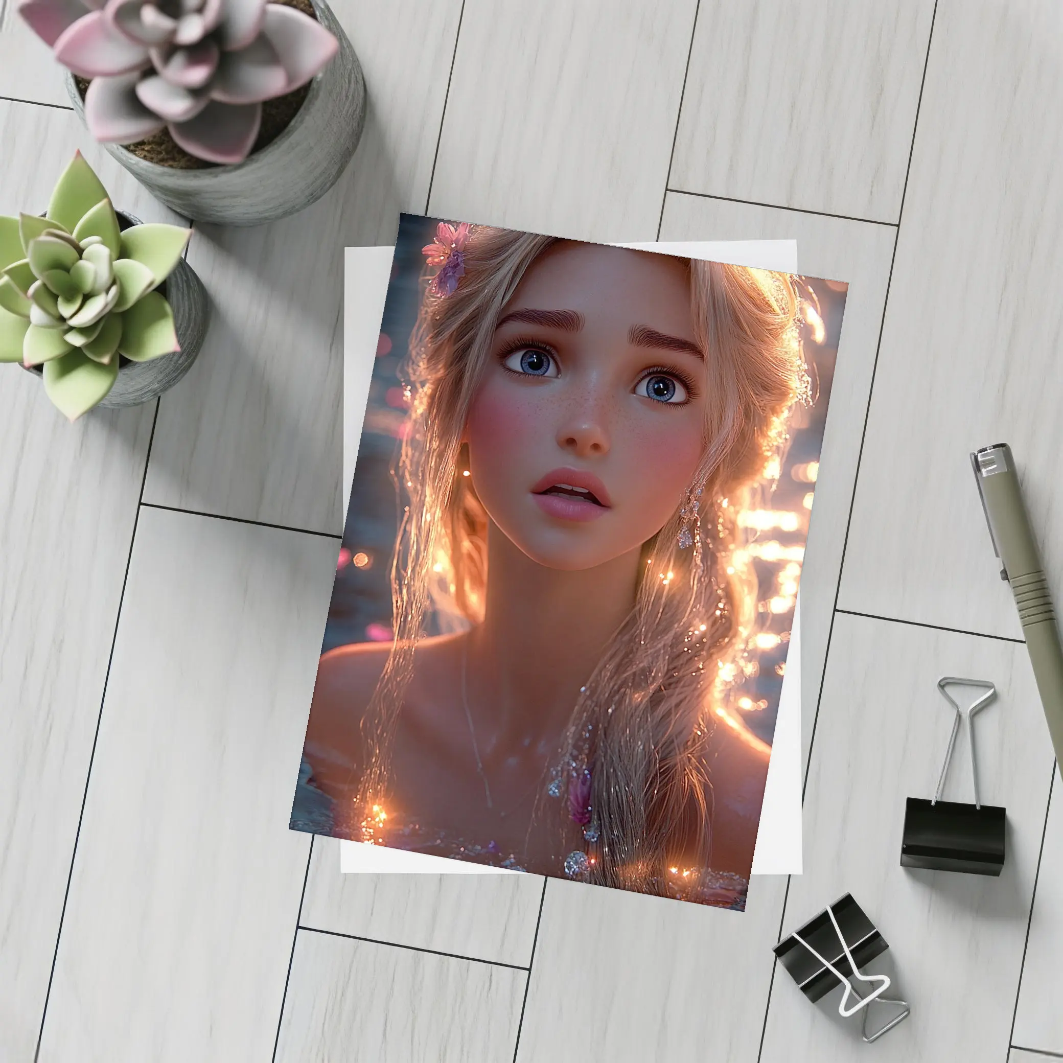 Fantasy Girl Glowing Water Magical Night – Postcards