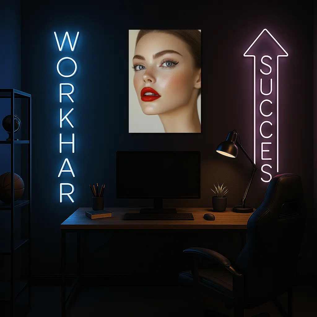 Woman Red Lips Blue Eyes Portrait – Wall Art
