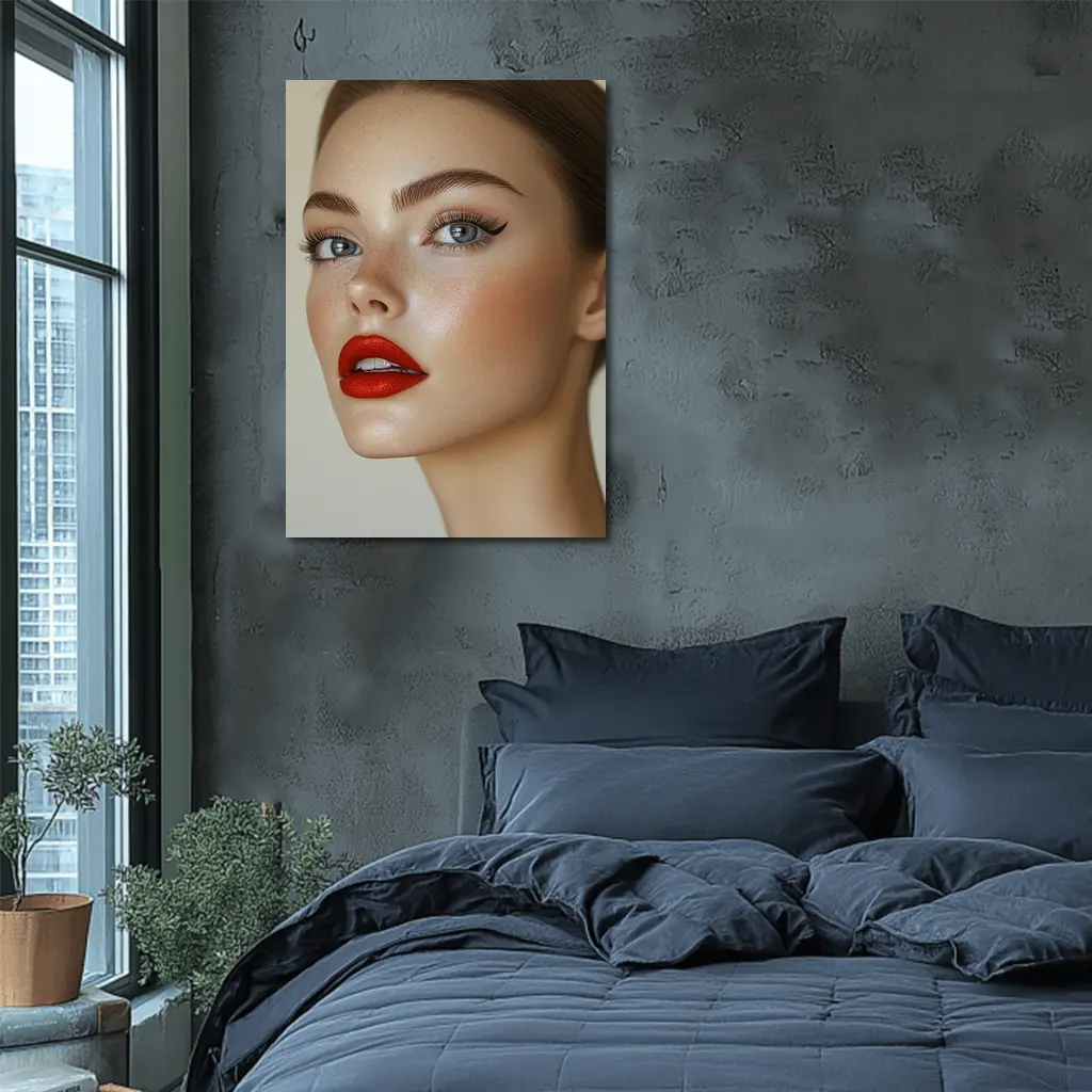 Woman Red Lips Blue Eyes Portrait – Wall Art