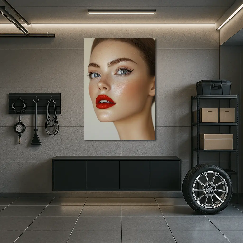 Woman Red Lips Blue Eyes Portrait – Wall Art