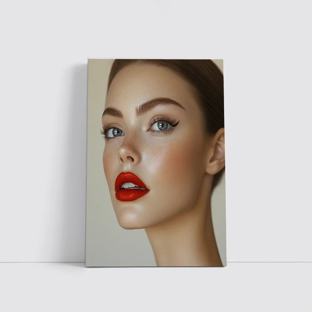 Woman Red Lips Blue Eyes Portrait – Wall Art