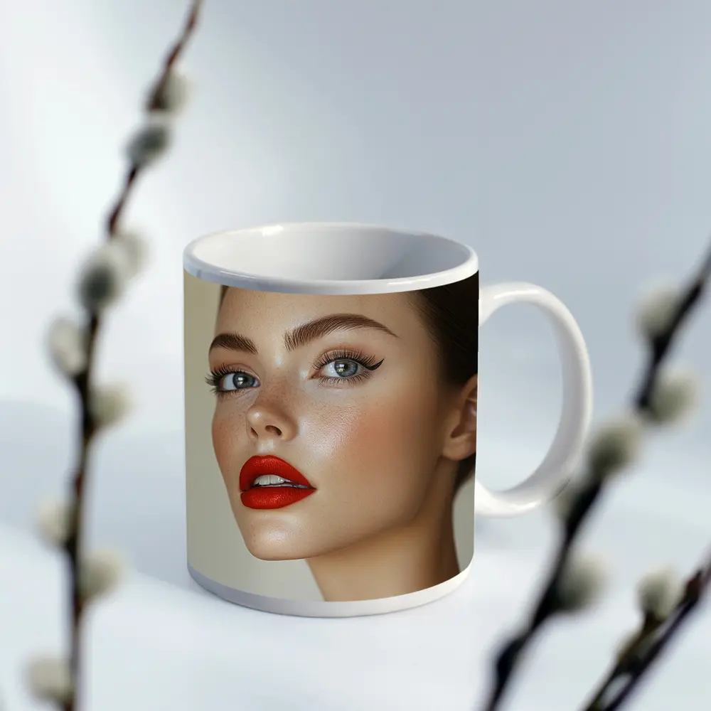 Woman Red Lips Blue Eyes Portrait – Mugs