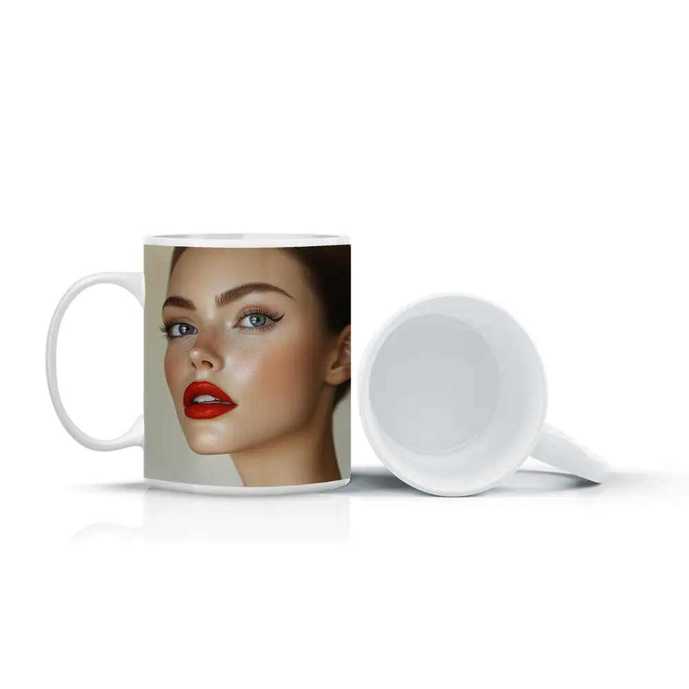 Woman Red Lips Blue Eyes Portrait – Mugs