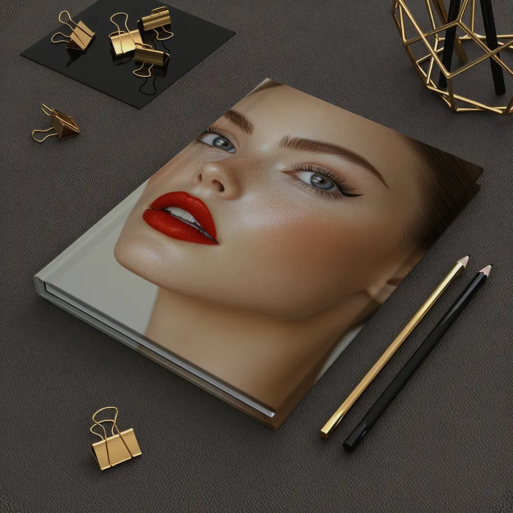 Woman Red Lips Blue Eyes Portrait – Notebooks